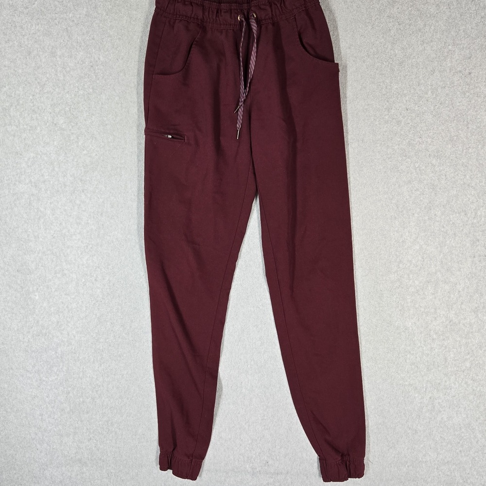 Jaanuu Women Scrub Pants XST Burgundy Pants Jogger Activewear Zipper PO#495
